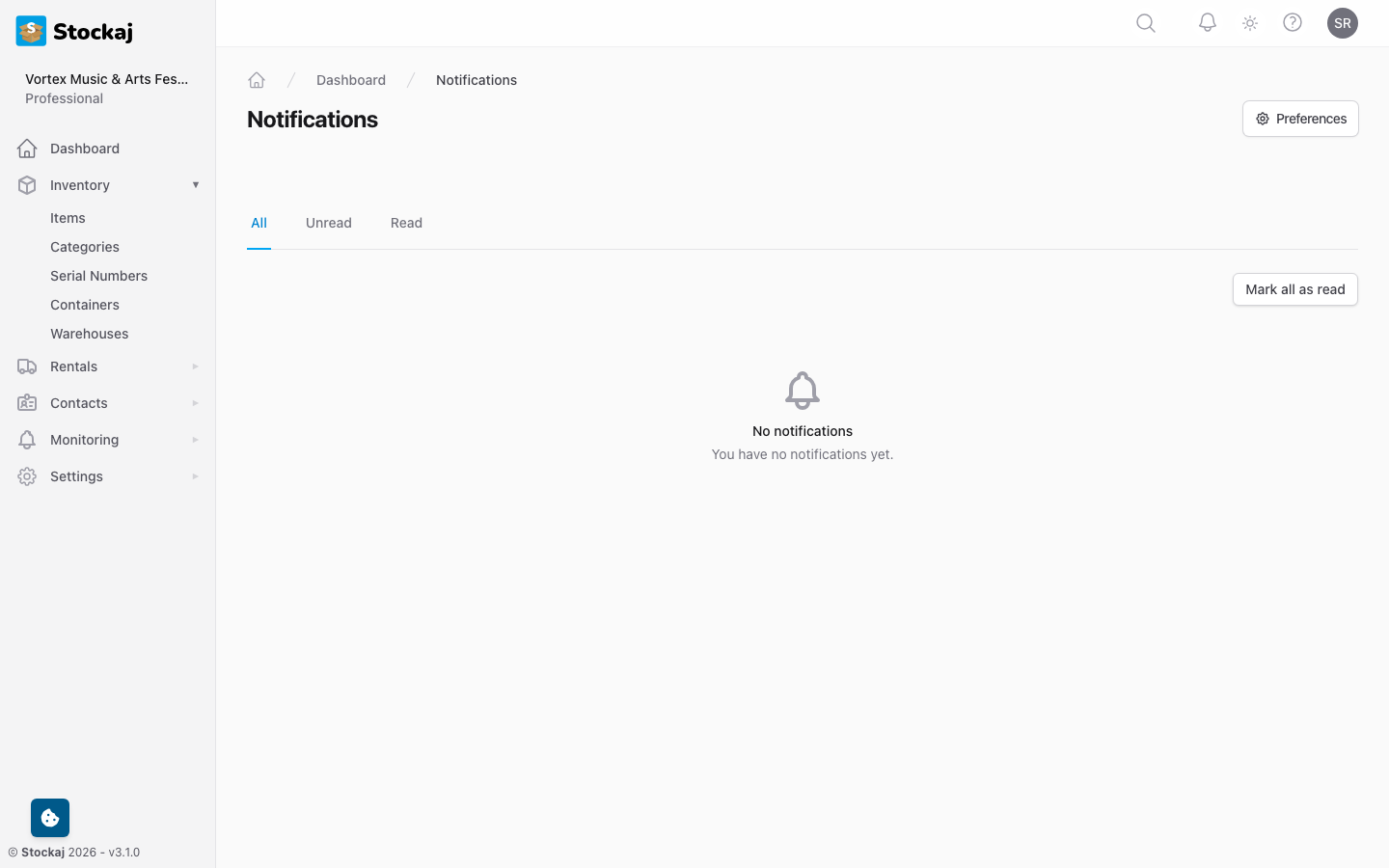 The notification bell dropdown showing recent alerts and notifications