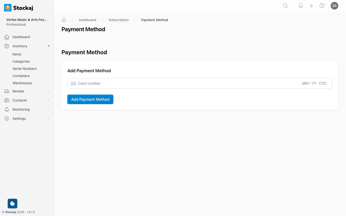 The payment method management page