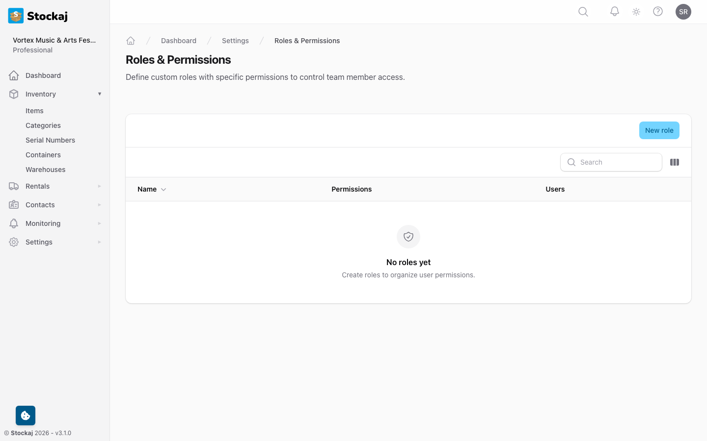 The roles management page showing users with their assigned roles
