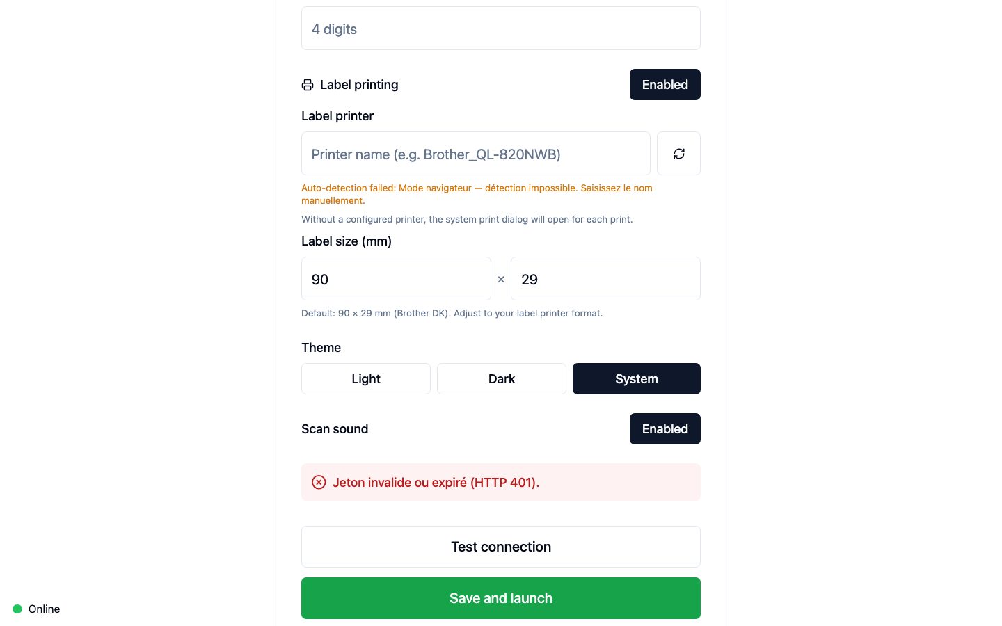 Failed connection test