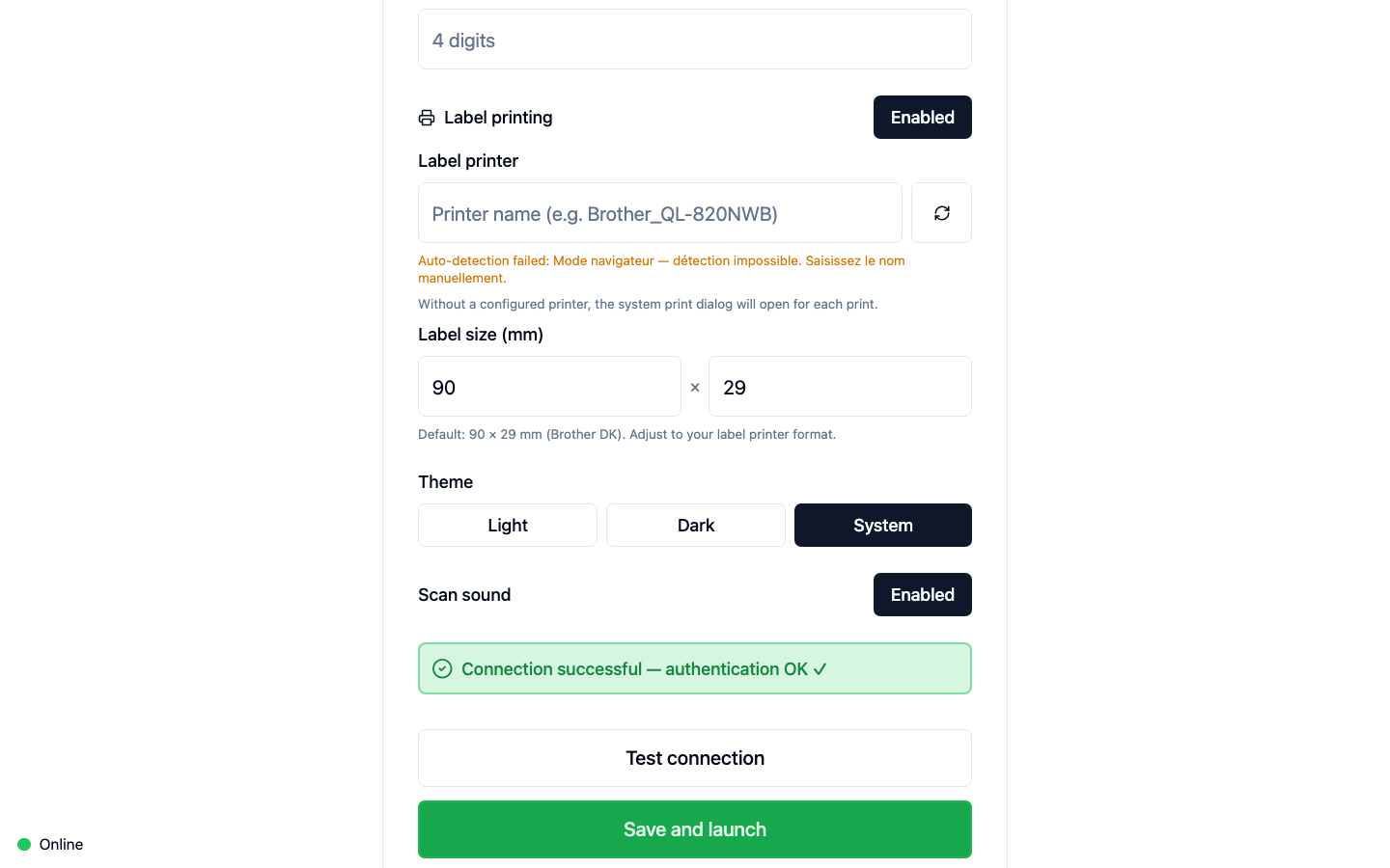 Successful connection test