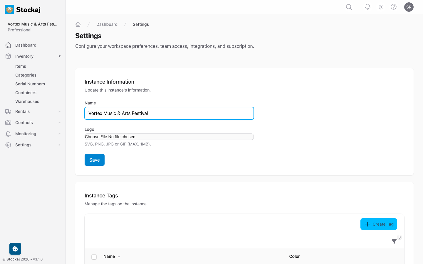 The general settings page showing workspace name, display options, and alert settings