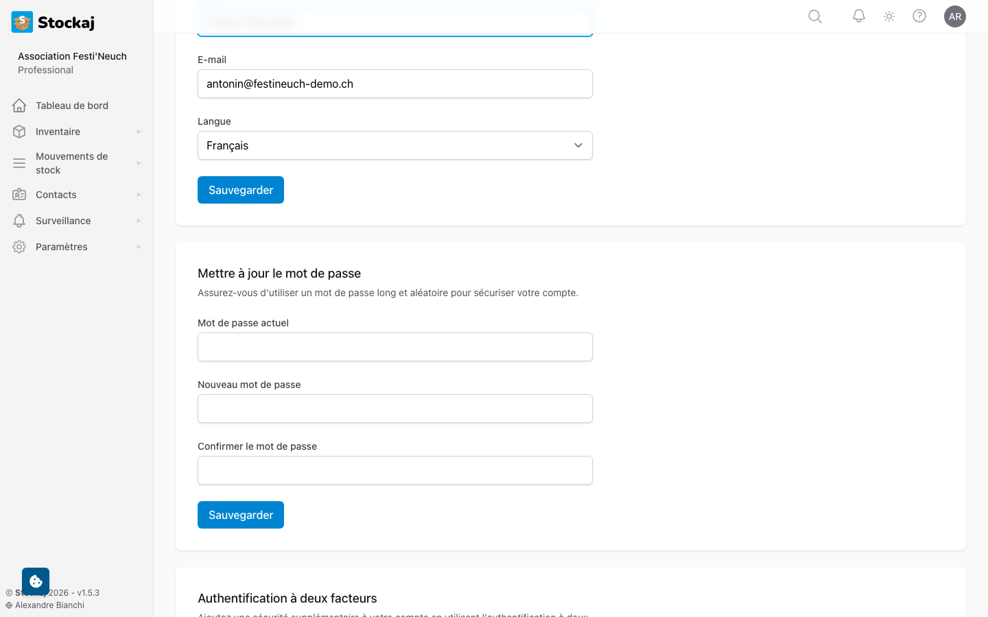 La configuration de l'authentification à deux facteurs avec le QR code et les codes de récupération