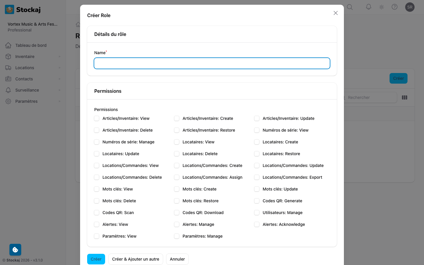 La page de configuration des rôles personnalisés