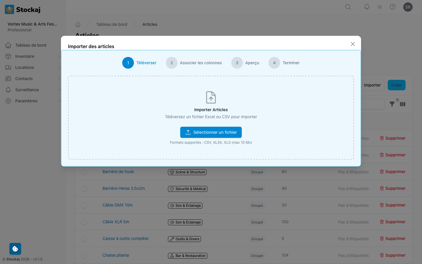 L'assistant d'importation montrant l'interface de mapping des colonnes