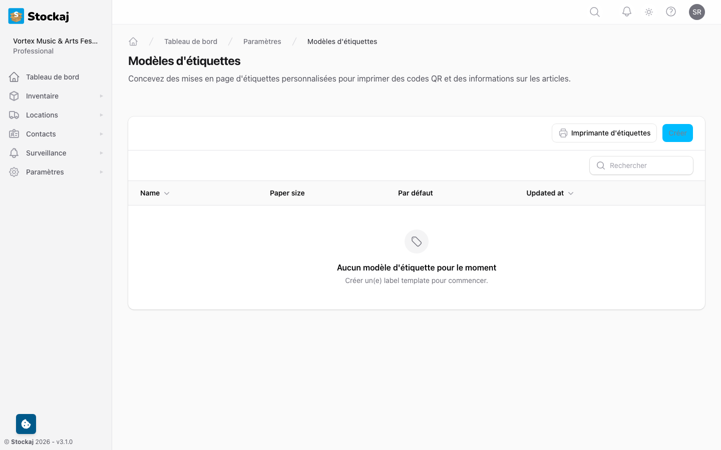 L'éditeur de modèles d'étiquettes montrant les options de configuration de mise en page