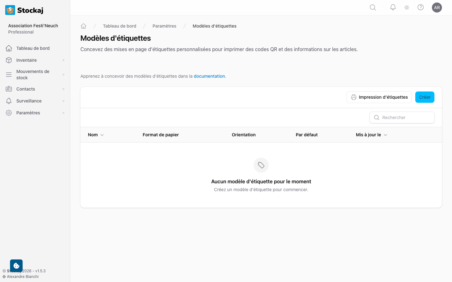 L'éditeur de modèles d'étiquettes montrant les options de configuration de mise en page