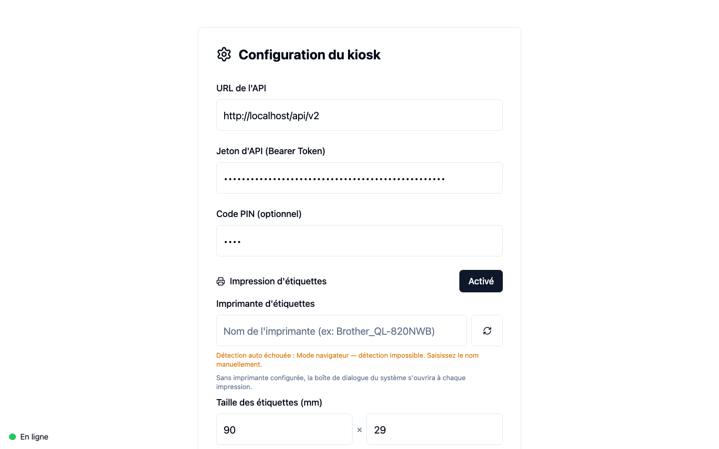 Boîte de dialogue PIN