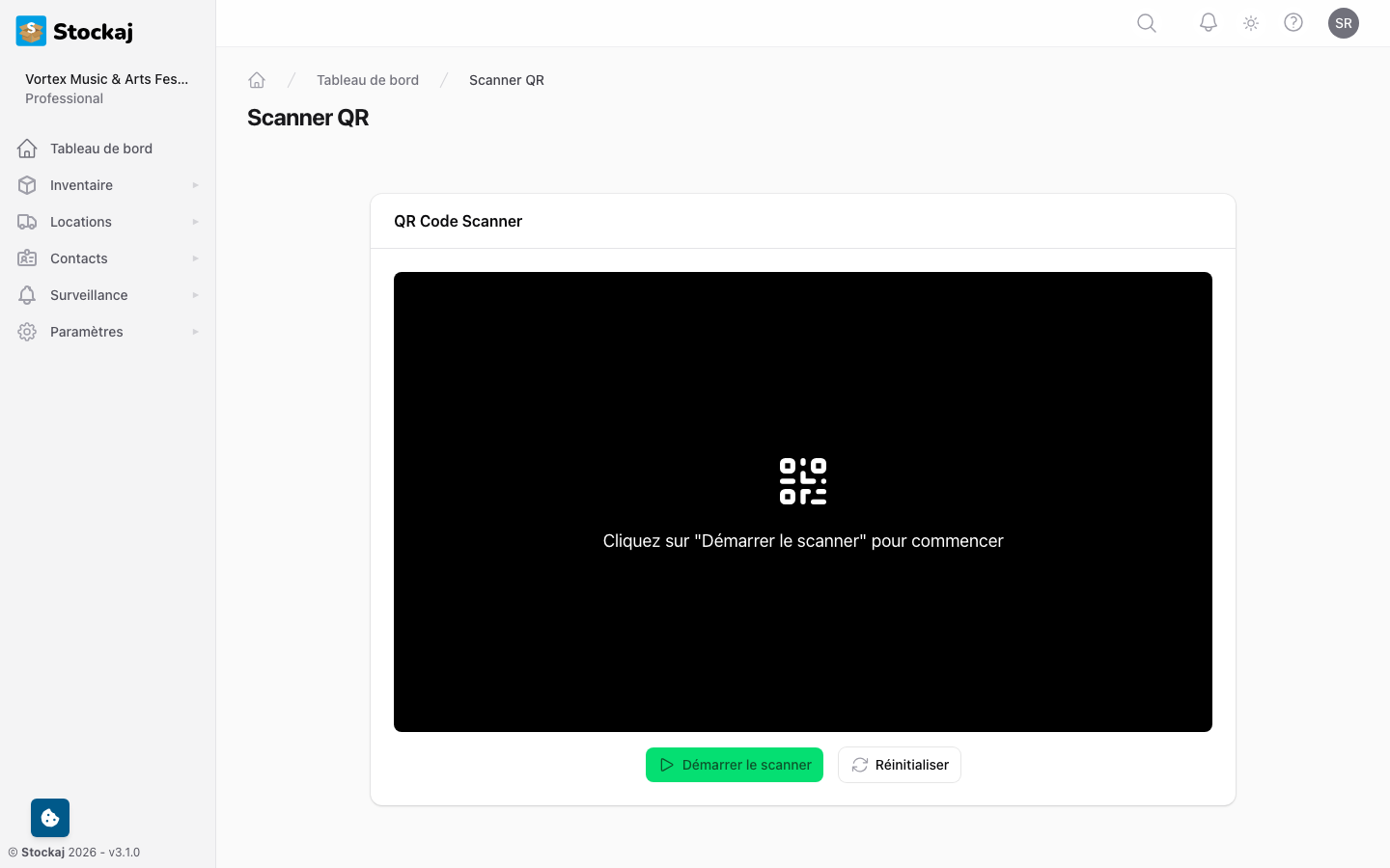 L'interface du scanner QR avec le flux caméra et le panneau de résultat du scan