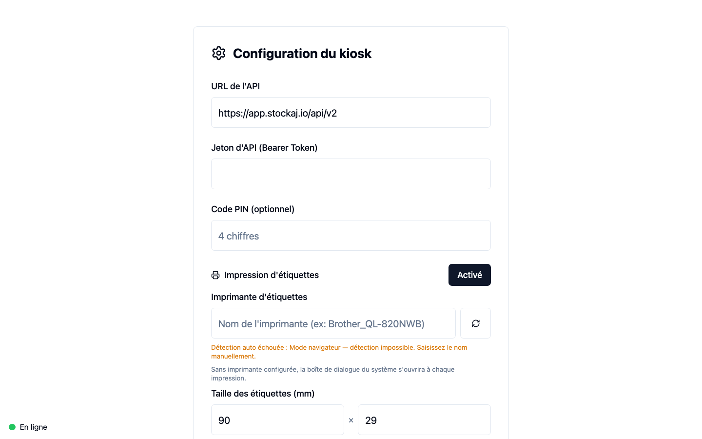 Écran de configuration