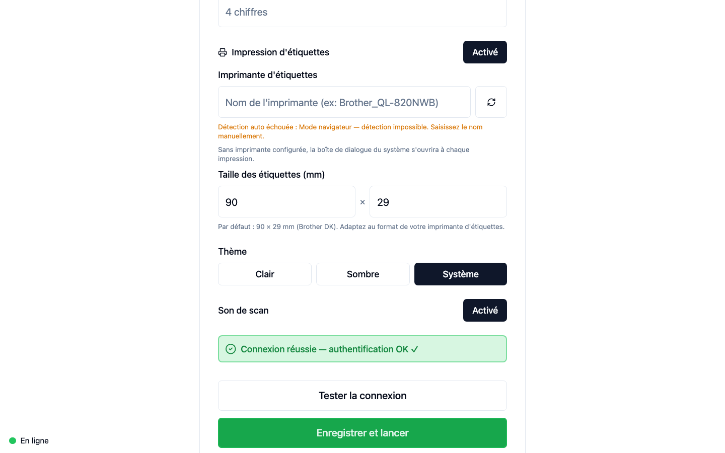 Test de connexion réussi