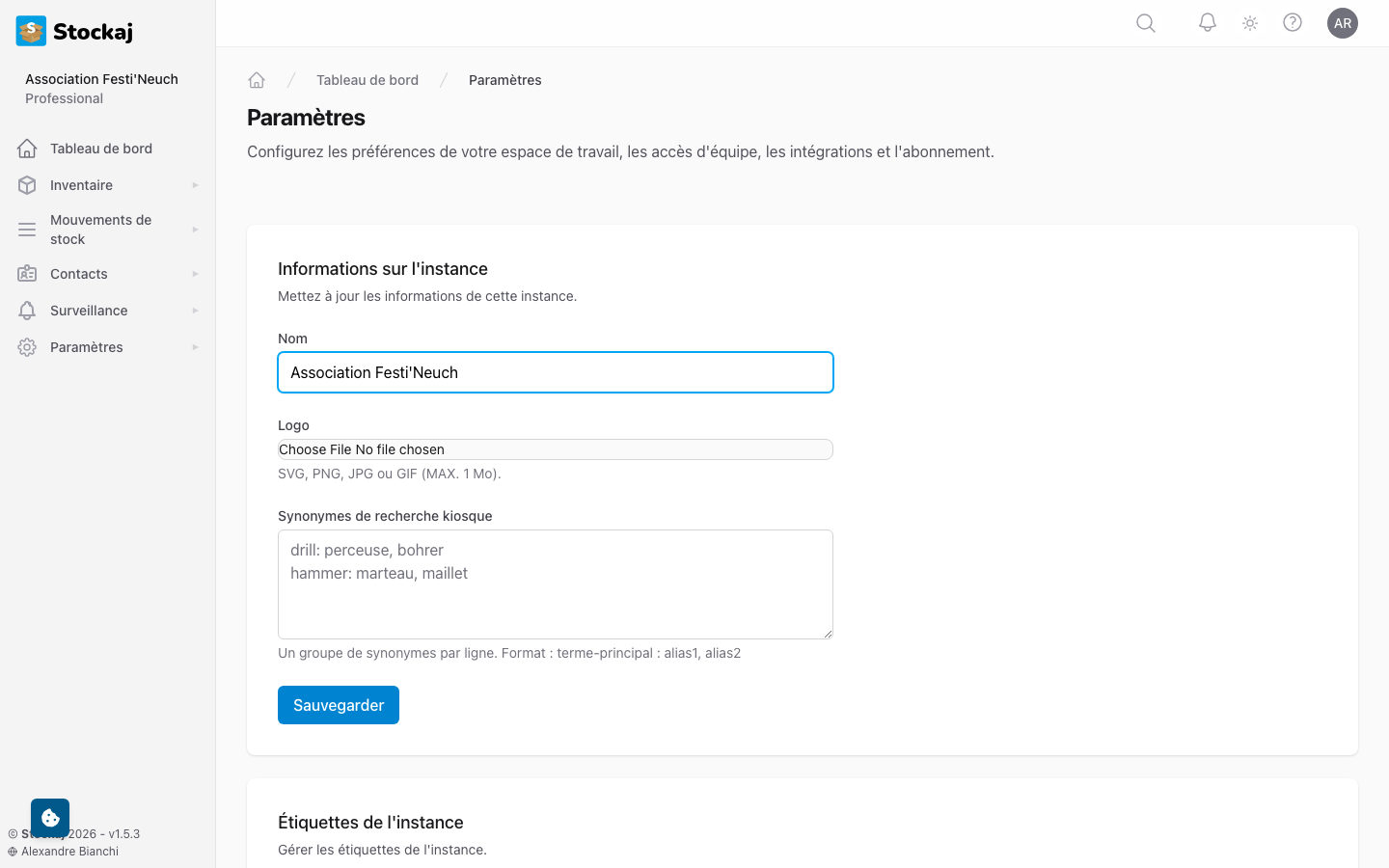 La page de paramètres généraux montrant le nom de l'espace de travail, les options d'affichage et les paramètres d'alerte