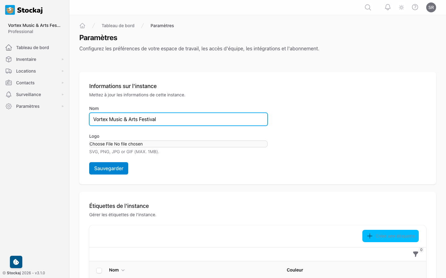 La page de paramètres généraux montrant le nom de l'espace de travail, les options d'affichage et les paramètres d'alerte